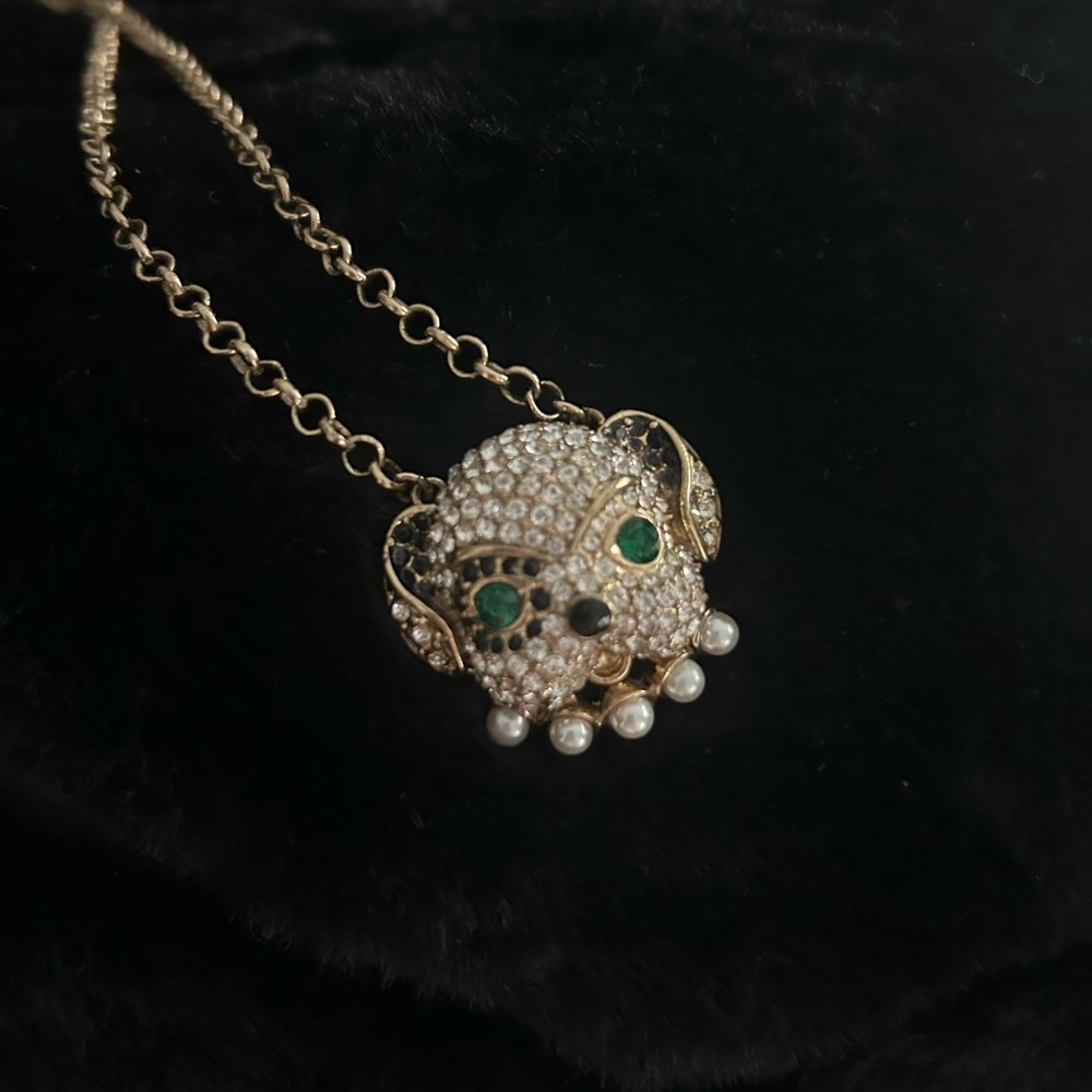 NWOT Betsey Johnson English Bulldog Crystal/Gold Necklace